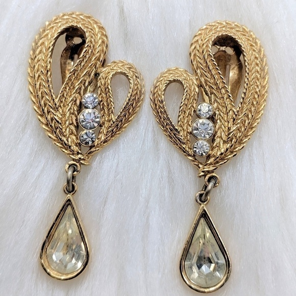Gold & Rhinestone Drop Earrings - Picture 1 of 4